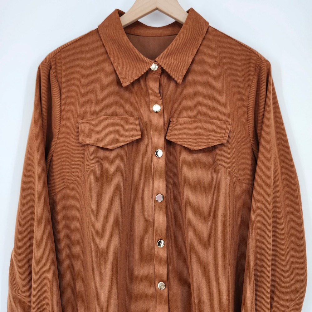Cupshe NWT Brown Belted Corduroy Mini Dress Womens Large Earthy Indie Downtown - Picture 3 of 8